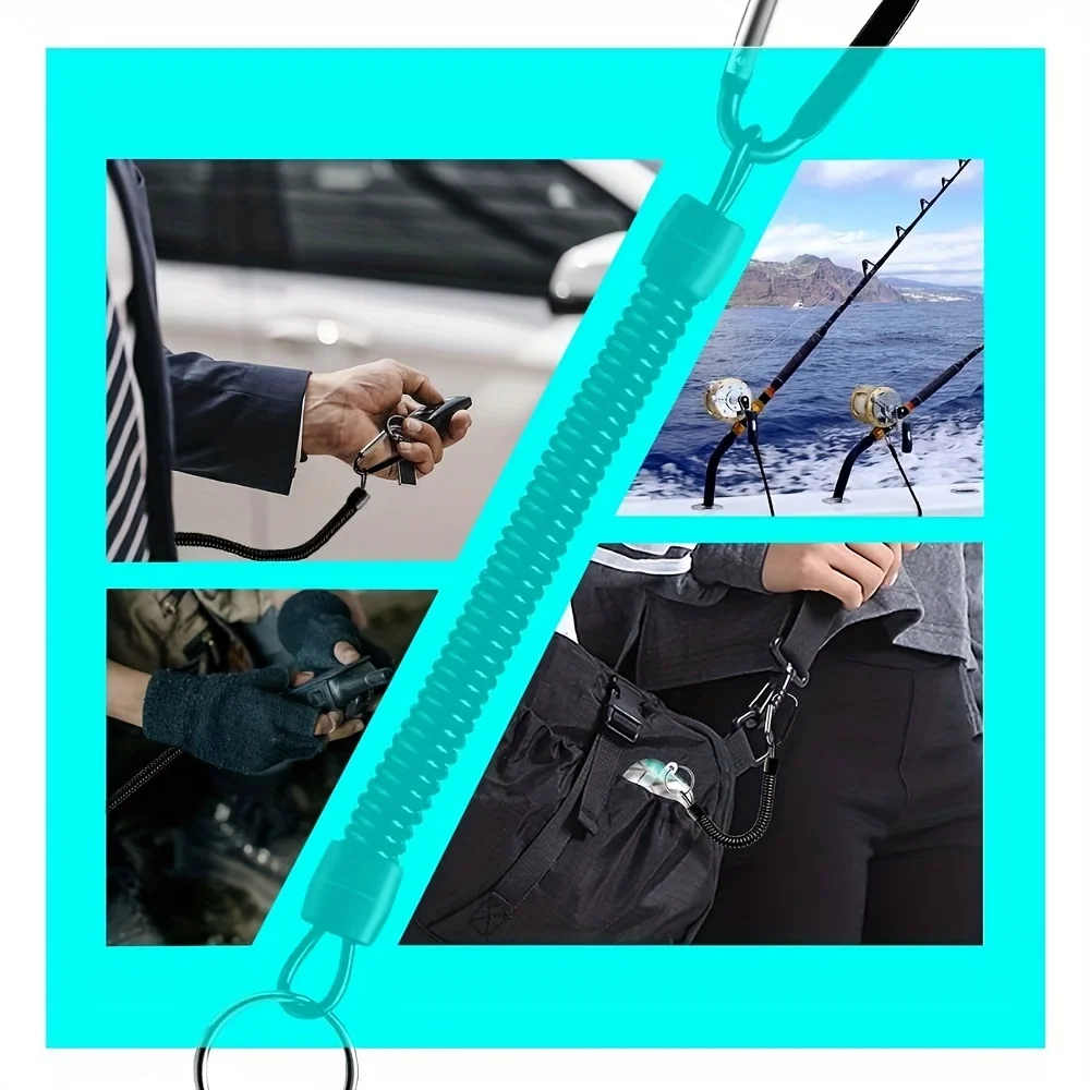 Spring Coil Keychains,Retractable Wrist Strap Safety Rope,8.46" To 47" Extendable,with Carabiner and Ring,Built-in Steel Wire image 5