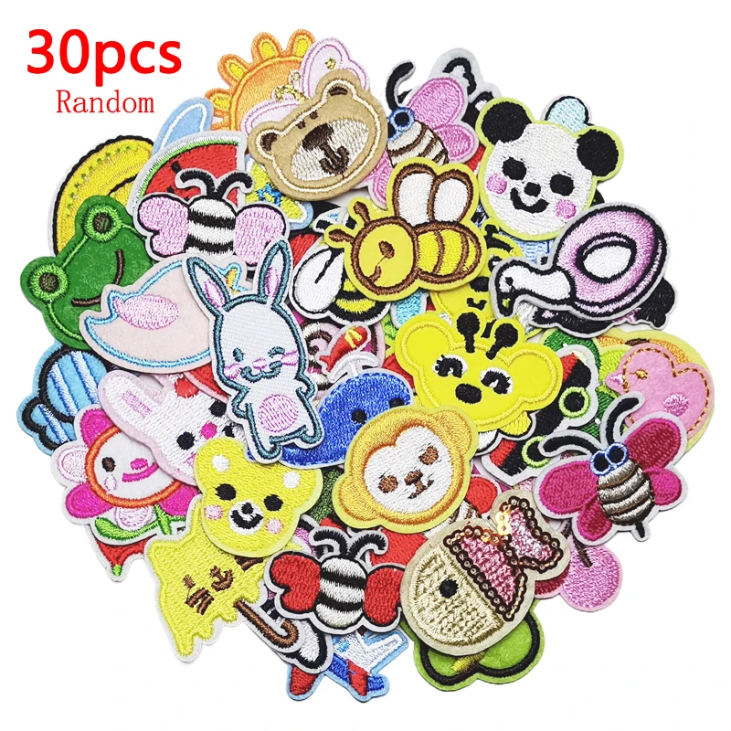 30 Pcs Cute Patches For Clothing Iron On Kids Baby Boys Girls Animals Anime Random Sew Lot Bulk Small Embroidered Pack Parches