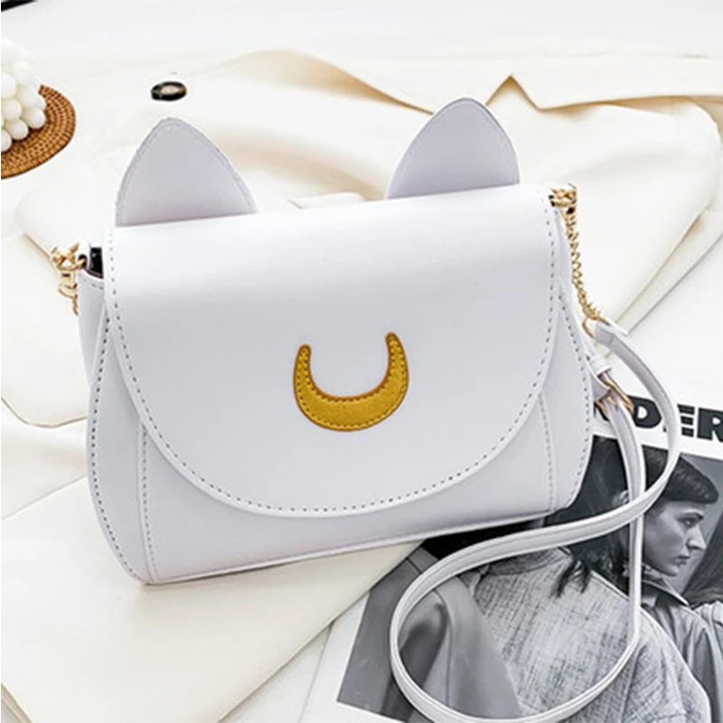 Summer Sailor Moon Ladies Handbag Black Luna Cat Shape Chain Shoulder Bag PU Leather Women Messenger Crossbody Small Bag