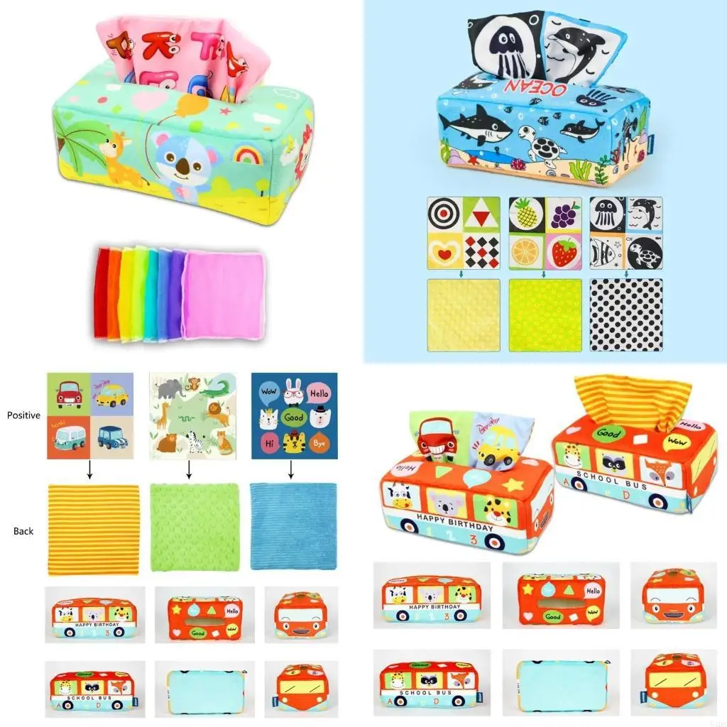 Boîte à mouchoirs sensorielle 54DA, jouet pour bébé en bas âge, foulards colorés, jouet éducatif d'apprentissage préscolaire