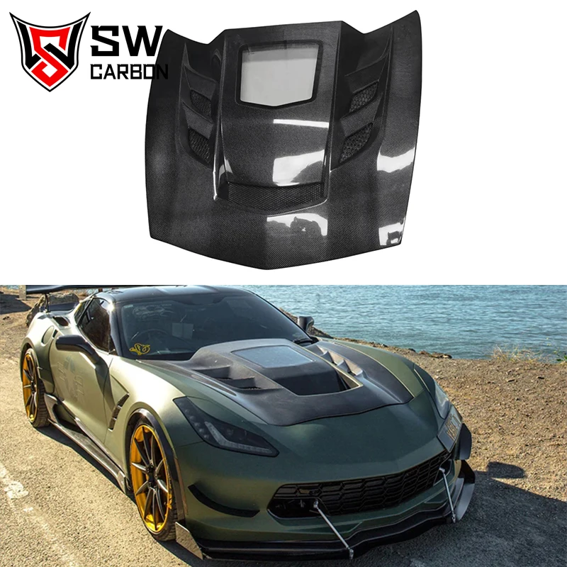 

Carbon Fiber IMP Style Clear Hood for Chevrolet Corvette C7 Z06 2014-2019 Front Engine Hood Cover Valve Covers