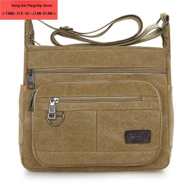 Tas Selempang Pria Kanvas Baru 2025, Model Bapa Kasual, Kapasitas Besar, Remaja, Ritsleting Lembut, Lipat, Warna Polos