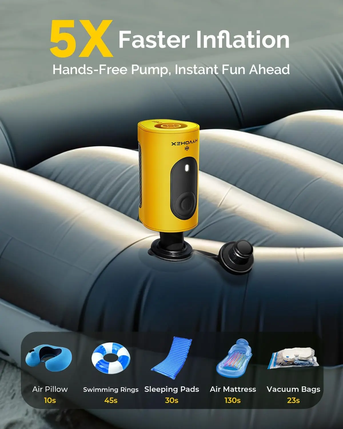 مضخة هواء كهربائية محمولة بقدرة 4000 مللي أمبير في الساعة للمطاطية، 3 فوهات مضخة نفخ/تفريغ سريعة لوسادات النوم، عوامات حمام السباحة، التخزين #3