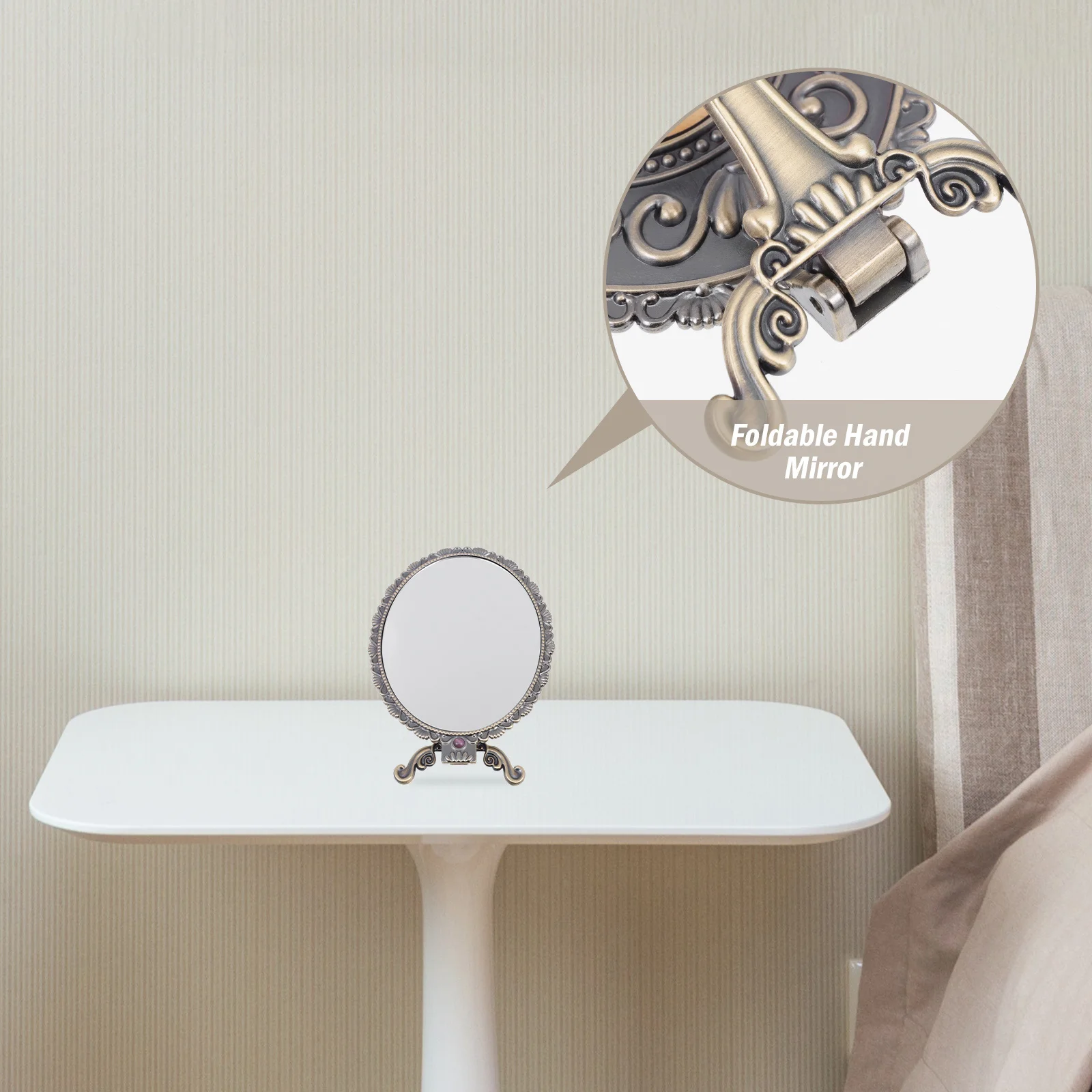

Mirror Makeup Hand Mirrors Portable Vintage Foldable with Handle Handheld Retro Rose