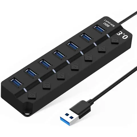 USB 허브 3.0 2.0 멀티탭 USB 고속 분배기 4/7포트 허브 전원 어댑터 스위치 포함 긴 케이블 및 다중 확장 허브