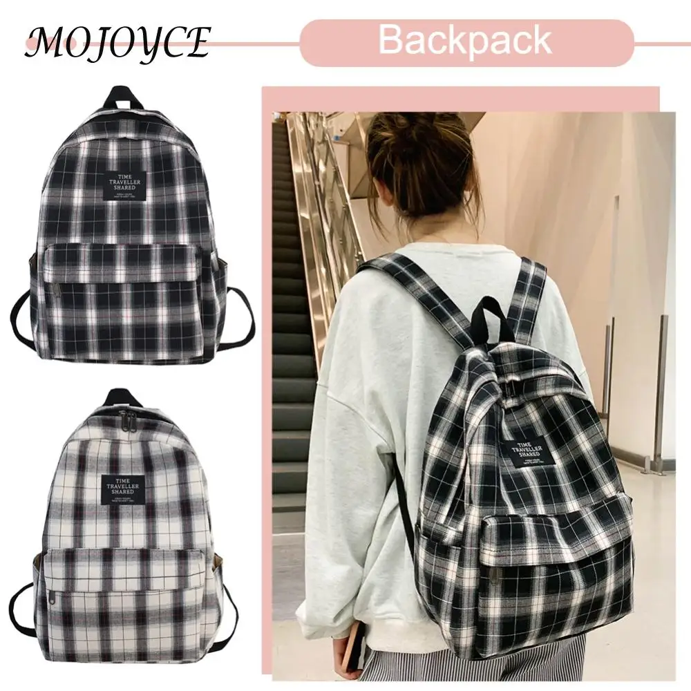 Fashion Backpacks for Students Large Capacity Vintage Plaid Canvas Knapsack Adjustable Strap Portable for Travel Sports