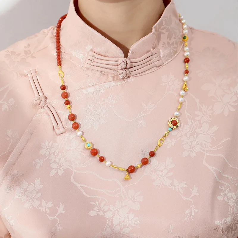 Natural Freshwater Pearl Agate Double-layer Bracelet Necklace Colorful Beaded Clavicle Necklace One with Multiple Straps