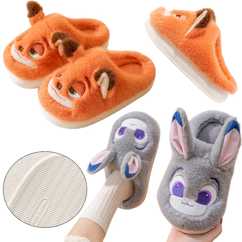 

Disney Zootopia Kids Cotton Slippers Fashion Boys Girls Winter Thick-Soled Warm Slipper Cartoon Indoor Home Plush Slippers