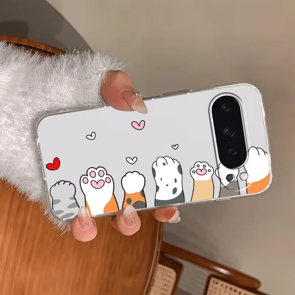 Cartoon Cat Paw Print Crystal Clear Silicone Phone Case For Google Pixel 10 9 8 7 6 Pro XL 9a 8a 7a 6a Shock-Absorbing Cover view 6