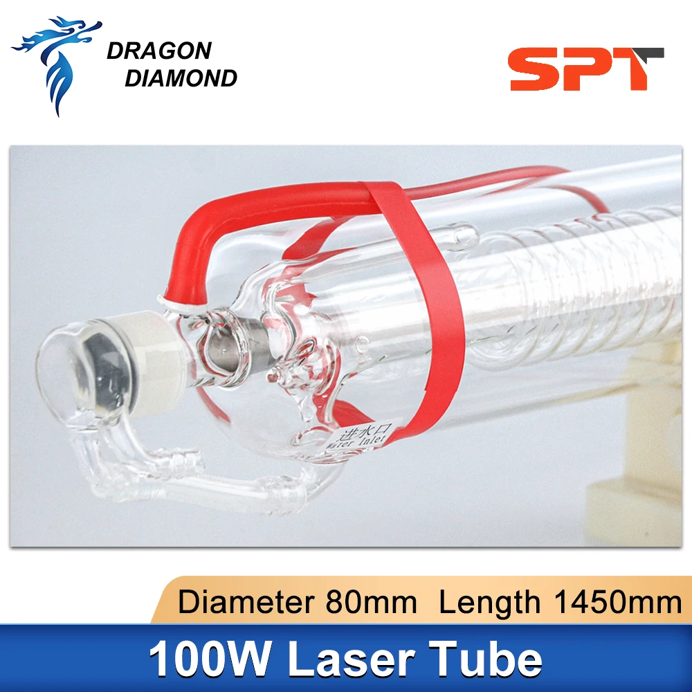 Tubo láser Co2, 100-130W, SPT C100 Dia Fuente de alimentación láser Co2 para máquina de corte y grabado láser, 80mm de longitud, 1450mm, 100W, 130W