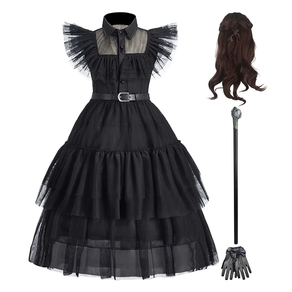 

Halloween Wednesday Cosplay Girl Costumes Kids Family Princess Dress Christmas Addams Dark Lolita Clothes Girls Party Dresses