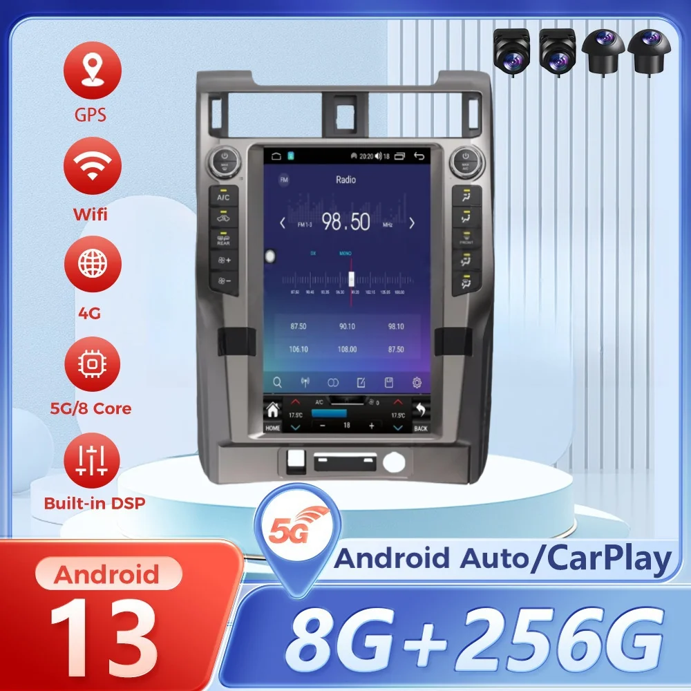 

15,6-дюймовый Carplay радиоприемник Android Auto для Toyota 4Runner 2010-2022 Android 13 Автомобильный радиоприемник GPS Navi Мультимедийный плеер Головное устройство