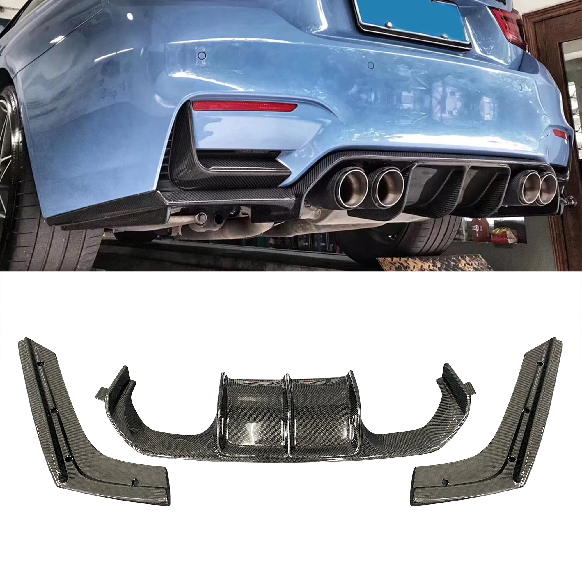 

F80 M3 F82 M4 High-Quality Carbon Fiber 3-Stage V-Style Rear Diffuser Direct Bolt-On