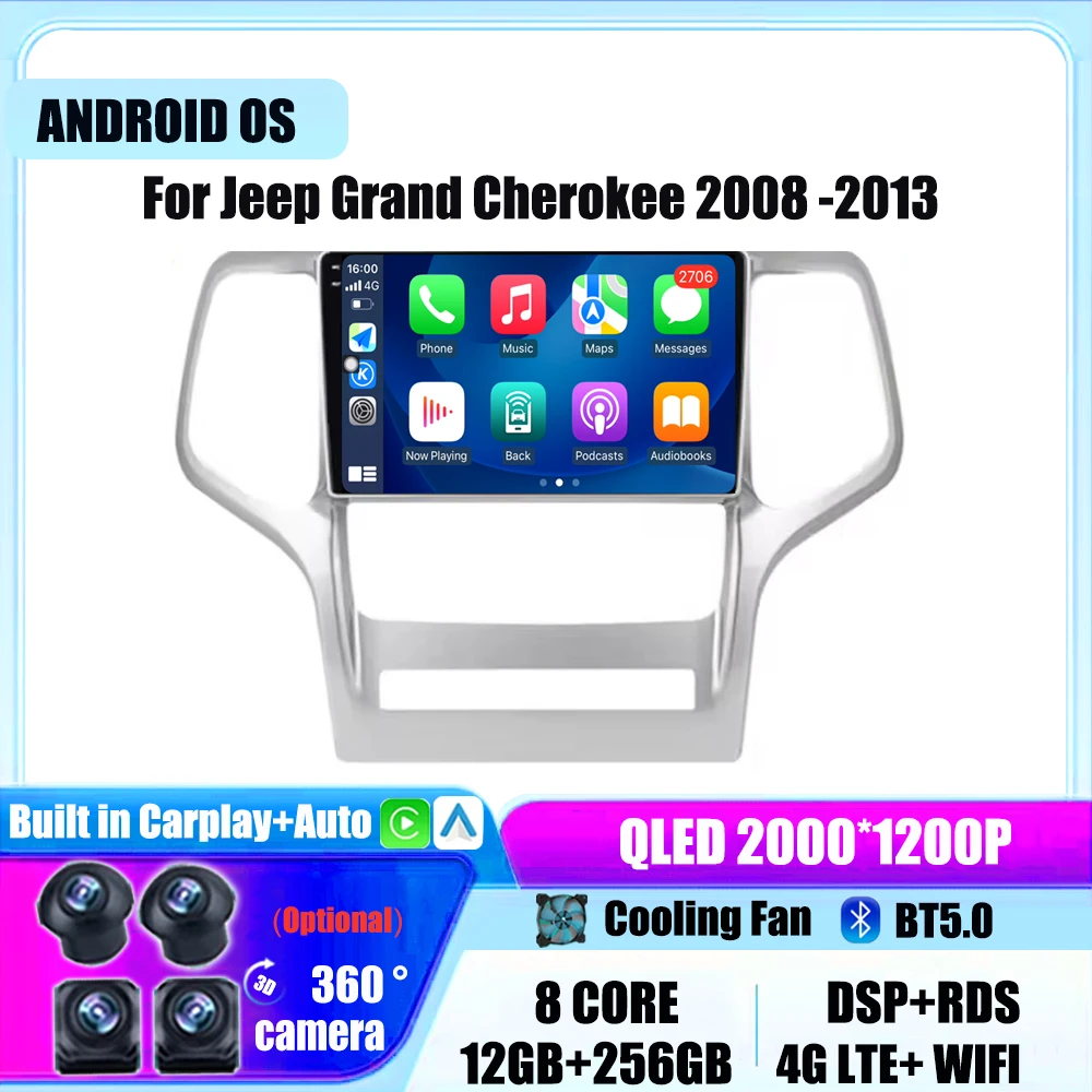 

Android Auto Carplay 9" For Jeep Grand Cherokee 2008-2013 4G+ WIFI Car Multimedia Stereo Player Navigation GPS Autoradio