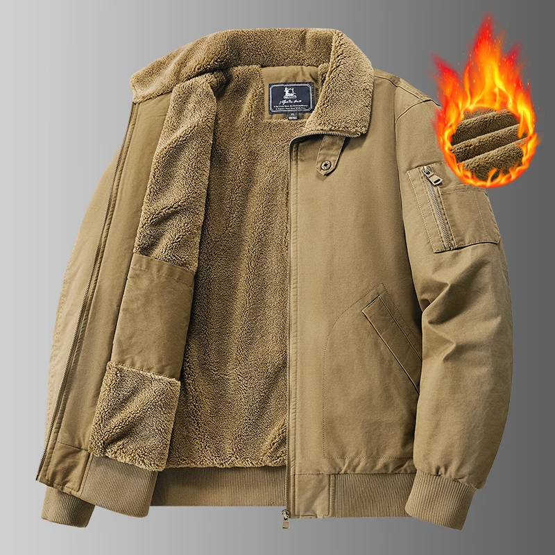 

Men's Thiened Fce Lined Loose Fit Cotton Jaet Winter Warm Workwear Coat Pure Cotton Cold Resistant Clothing