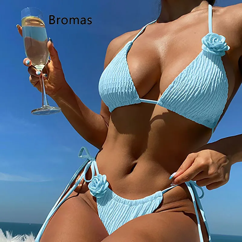 

Solid Floral Sexy Women's Bikini Bandage Swimsuit Summer Beachwear Feminine Bikinis Set Women Swimwear Female Halter Bath Suit