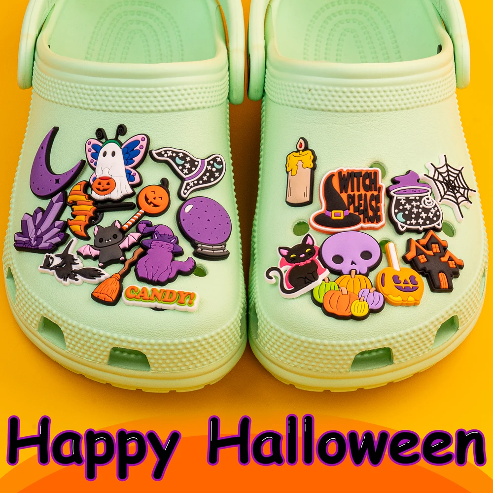 1 pcs Witch Hat Shoe Charms Magic Ball Crystal Funny Charms Ghosts Pumpkin Shoe Clips Decorations Bats Cats Shoe Accessories