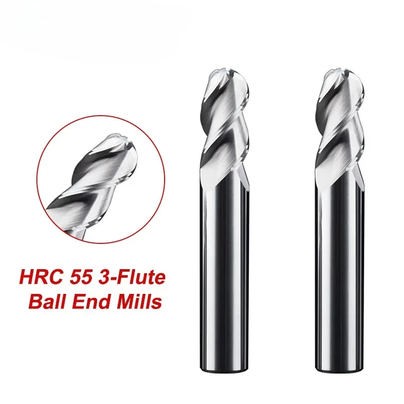 WOY R0.5-R10 HRC55 3-Flute Ball Milling Cutter Tungsten Steel Carbide For Aluminum CNC Mechanical Machining Center End Mills
