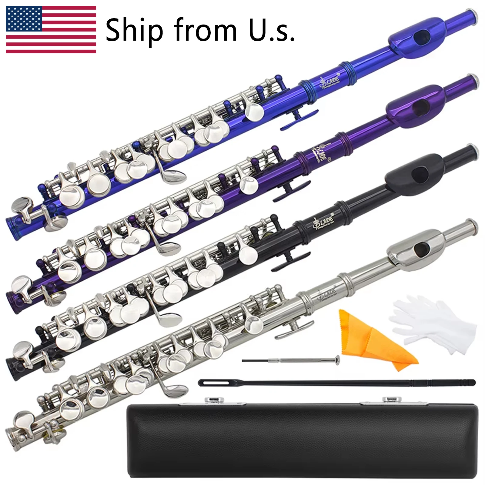 Flauta Piccolo SLADE de 16 Orificios en Clave de Do, Cuerpo de Cuproníquel, Tamaño Medio, Instrumento de Viento de Madera con Estuche, Juego de Limpieza y Accesorios