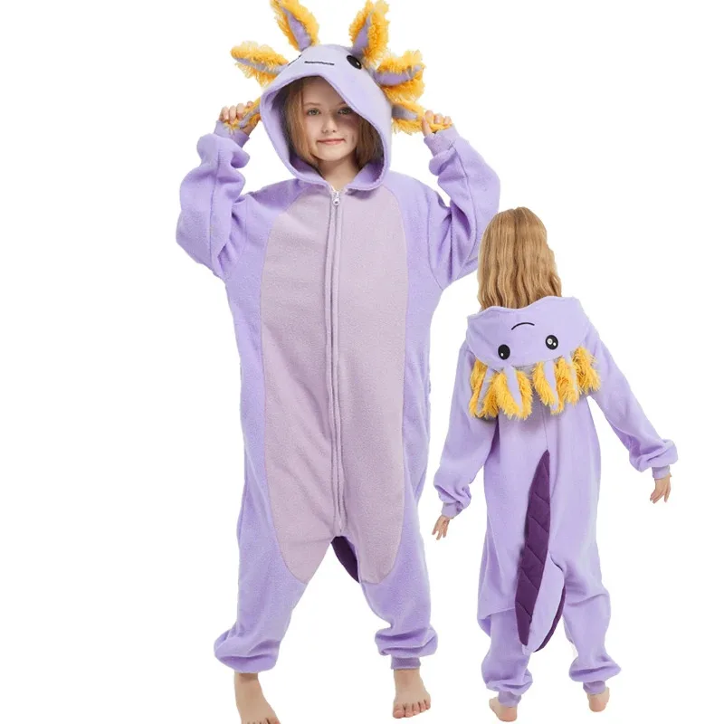 Pigiama cosplay simpatico cartone animato rosa Newt Animali per bambini Halloween Ragazzi Ragazze Pigiama anime axolotl Kigurumi giallo
