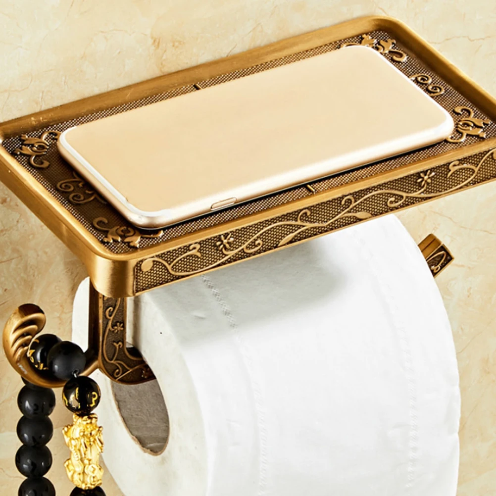 

Rustic European Carving Toilet Holder Golden Shelf Wall Mounted Bathroom Accessories Storage Paper Towel Hanger Roll Paper Rack