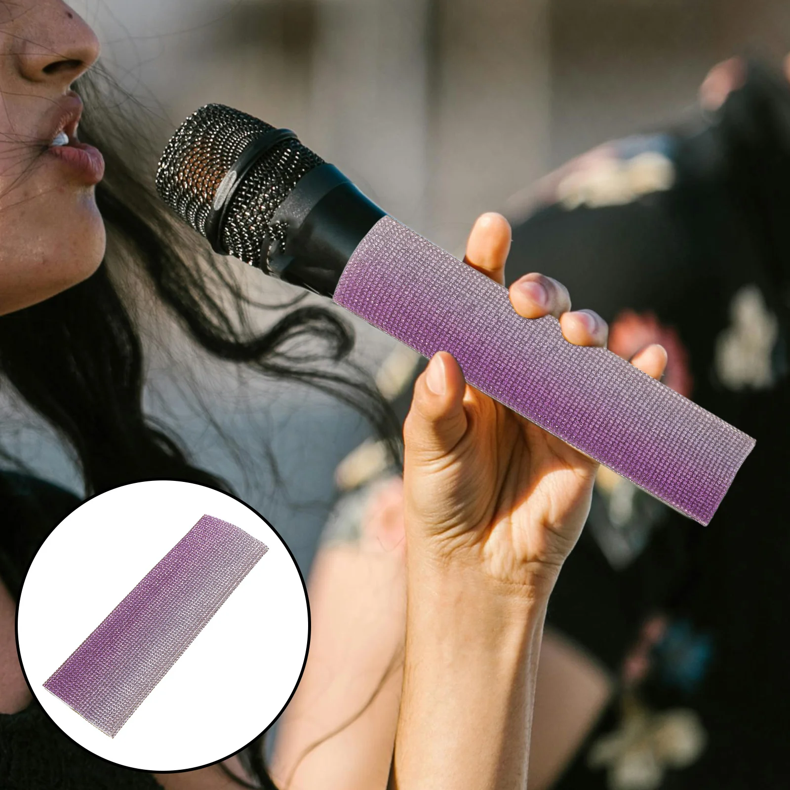 

Rhinestone Mic Bling Sleeve Sparkling Wireless Microphone Handle Protector Cover for Karaoke Stage Singers Mic Bling Cover
