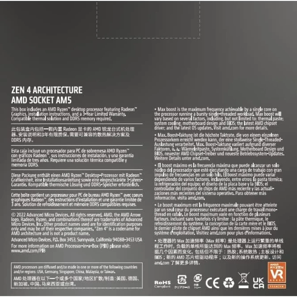 Computer e accessori Processore desktop sbloccato Ryzen 7 7700X a 8 core e 16 thread