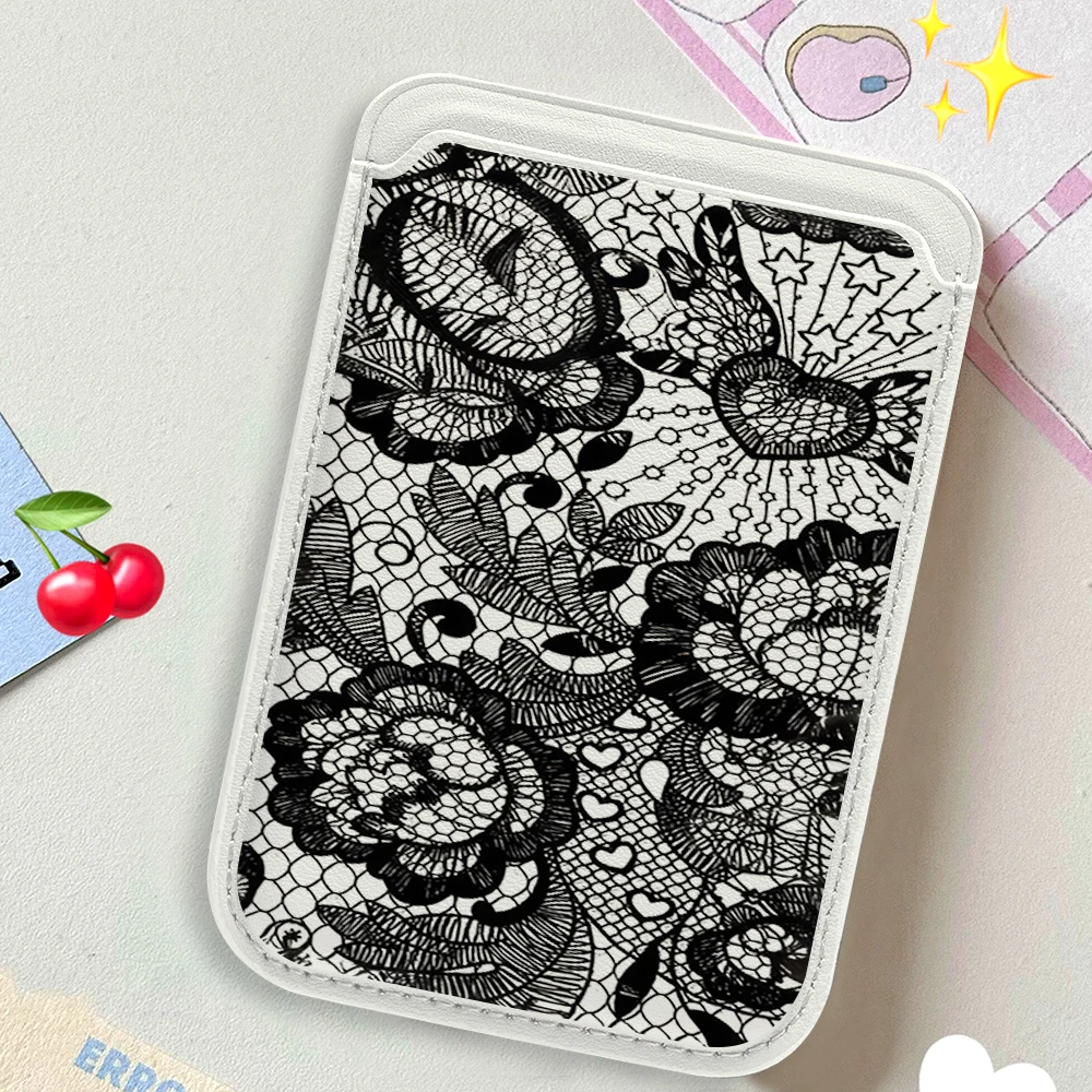 

Vintage lace Leather Card Wallet Cover Phone Card Holder Magnetic Case Suitable For all iPhone for Magsafe Card phone Back Bag
