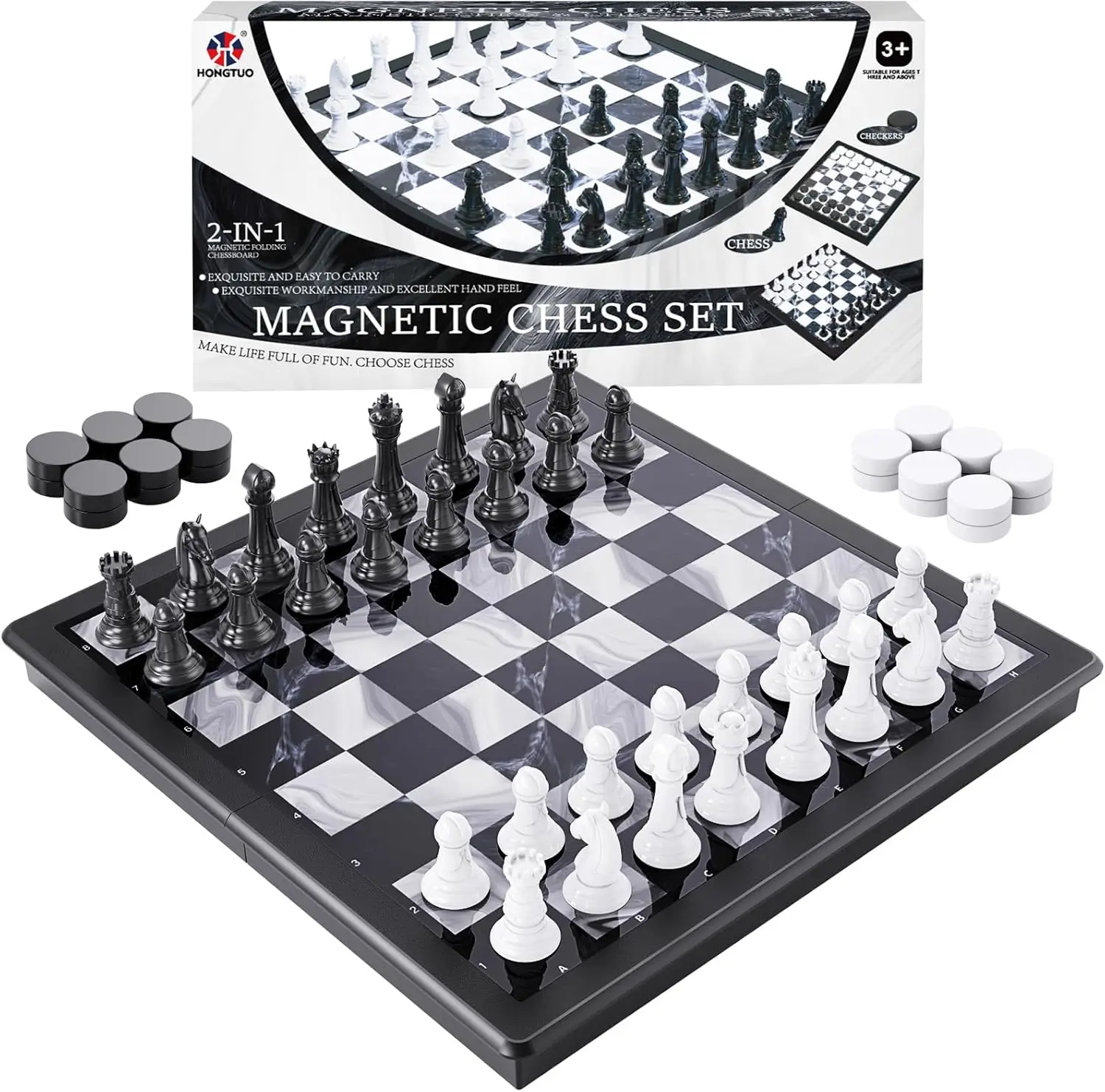 

2-in-1 Chess & Checkers Set - Foldable 13-Inch Travel Board Game, Durable Plastic, Strategy Fun for All Ages