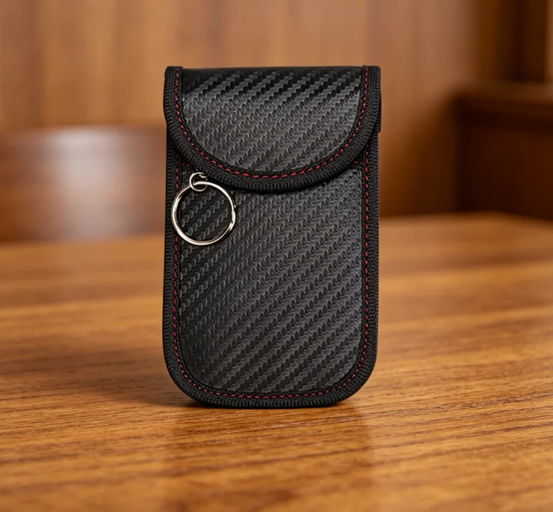

Red Stitching Flip Cover Signal Blocking Key Protector - Anti Relay Attack Car Remote Storage Pouch