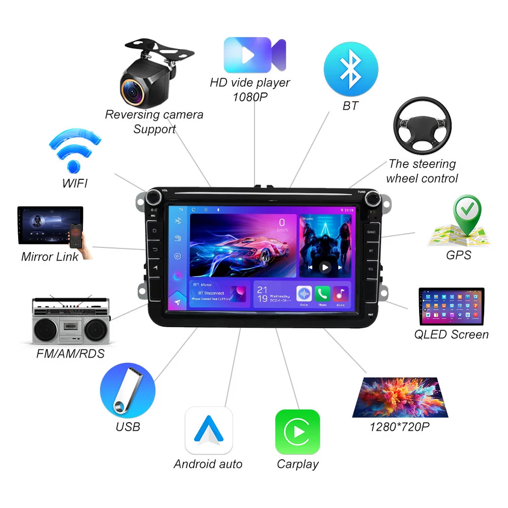 راديو سيارة 8 بوصة لسيارة VW Volkswagen Skoda Octavia Golf 5 6 Touran Passat B6 Polo Jetta Skoda Octavia SEAT CarPlay Android Auto 2Din #4