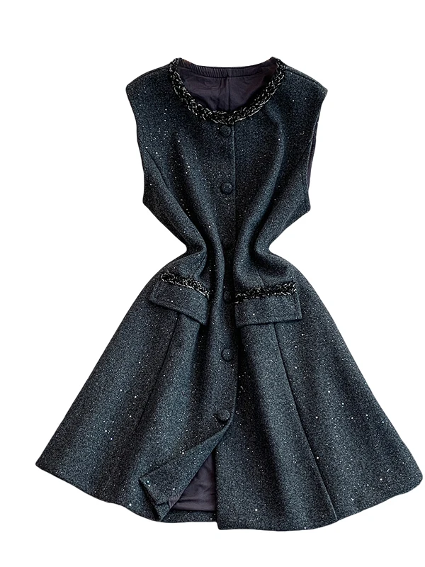 iny Paillettes rotonde Ne Midi Dr Gonna a trapezio dimagrante in materiale di lana da donna Ci Pendolarismo Adatto a vita alta