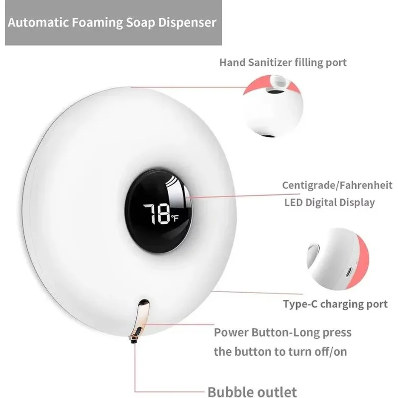 NEWAutomatic Touchless Foam Soap Dispenser USB Rechargeable Wall Mounted Hand Washer LED Display Intelligent Automatic Induction - view 5