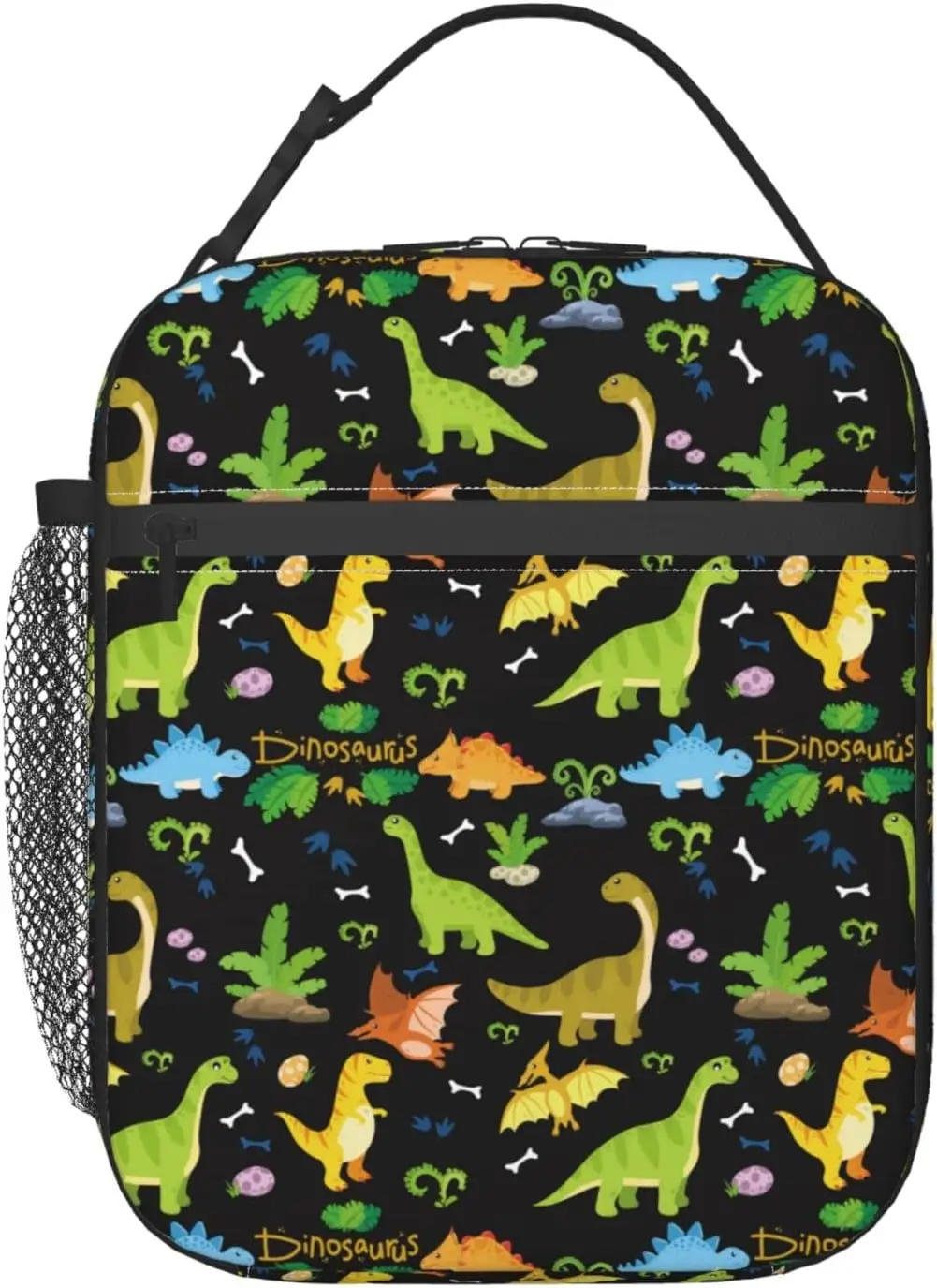 

Lunch Box, Black Dinosaur, Polyester, Aluminum, 10L x 8W x 4H, Freeze-Resistant, Spacious, Easy Clean, Leakproof, Durabl