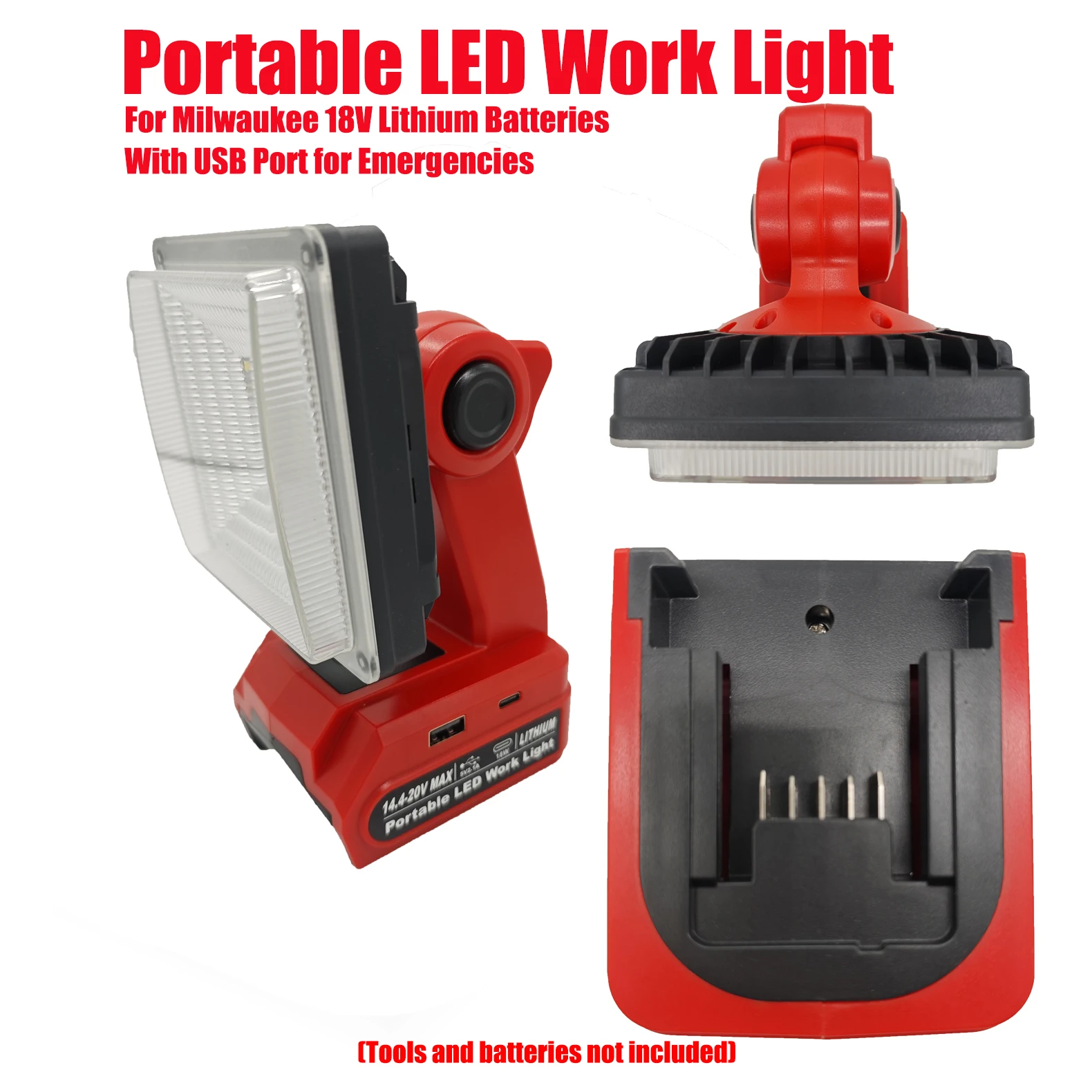 

HAKSINKY Portable LED Work Light Rechargeable Camping Light for Milwaukee 18V Lithium Batteries for Emergencies with USB Port