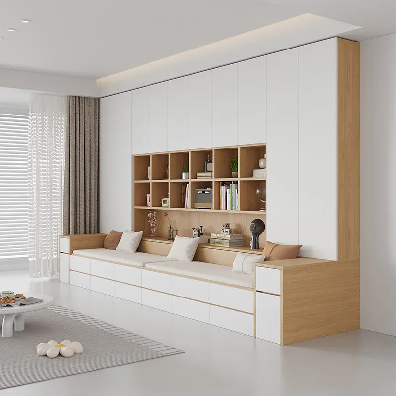 Sofa Floor Living Room Wall Cabinet Integrated Combination Multifunctional Home Card Seat Bookshelf Cabinet TV Locker