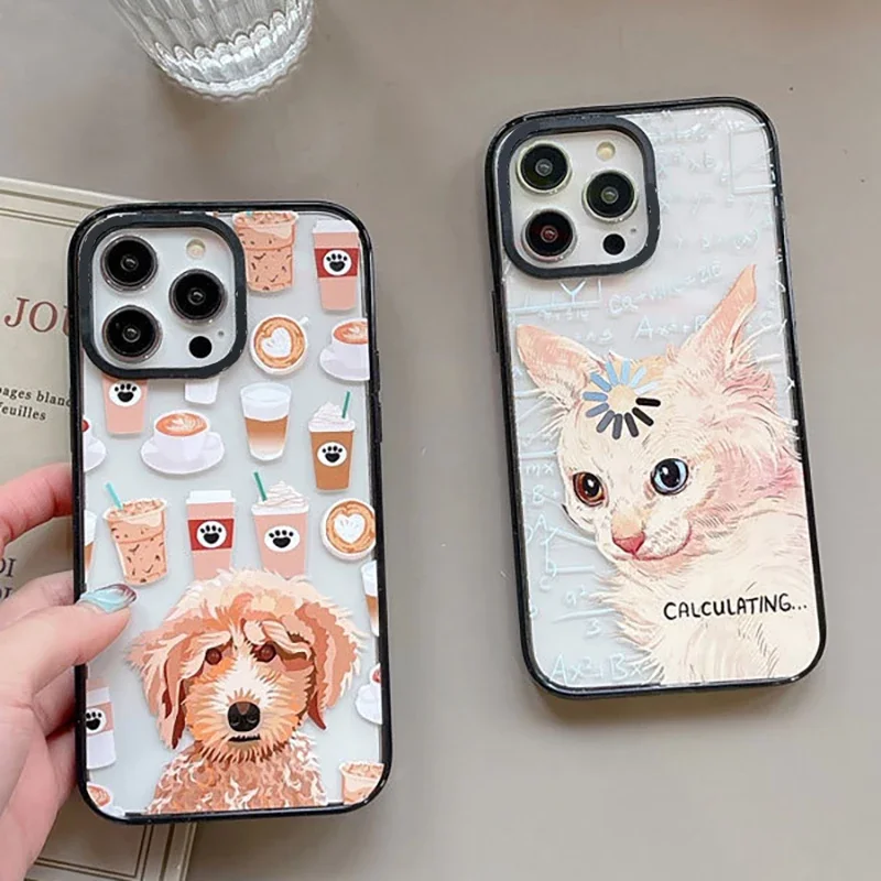 

Upgrade Acrylic Border Coffee Dog Phone Case Cover for IPhone 11 12 13 14 15 Pro Max Case for IPhone 15 Pro Max