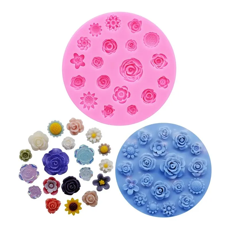 Flowers Silicone Mold Flower Resin Phone Case Head Rope Hair Card Jewelry Accessories Mold Flower Chocolate Cake Silicone Mold