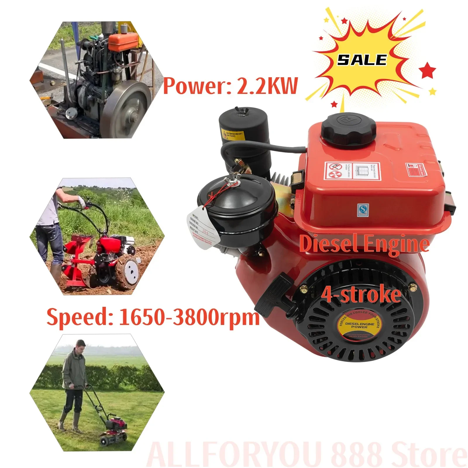

2.2KW Single-cylinder Diesel Engine 4-stroke Generator Recoil Start System Motor for Go Cart, Mini Bike, Chipper, Log Splitter