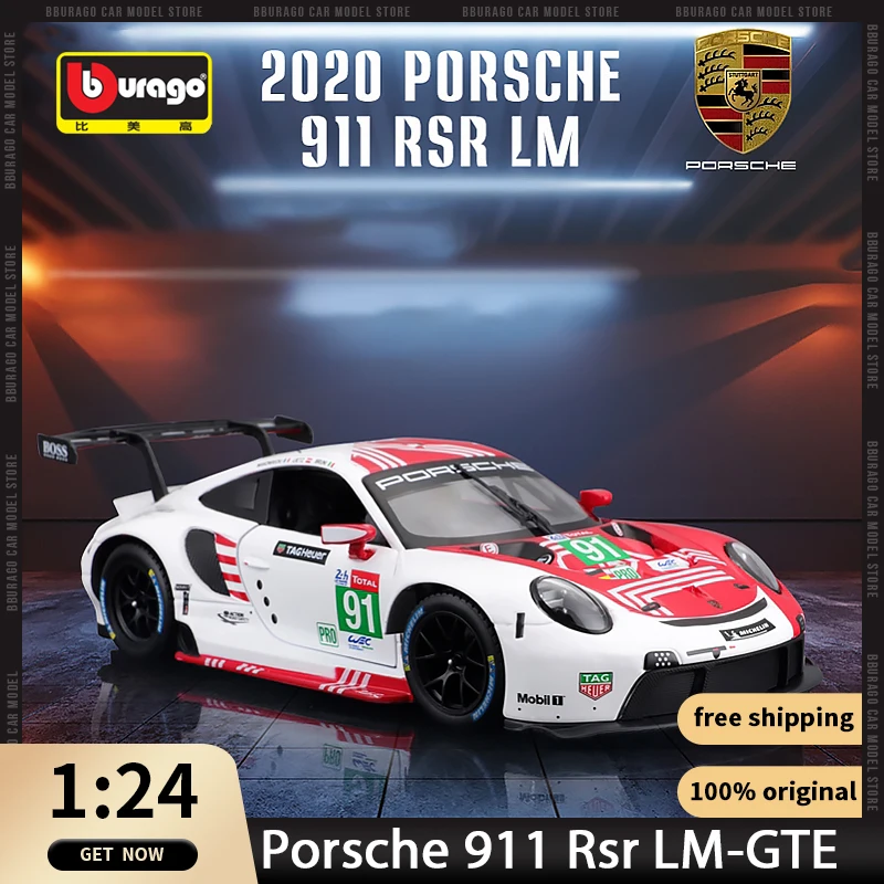 

1:24 Porsche 911 Rsr 2020 Rsr LM-GTE Car Diecast Model Bburago Original Edition Alloy Luxury Vehicle Toys Collection Gift