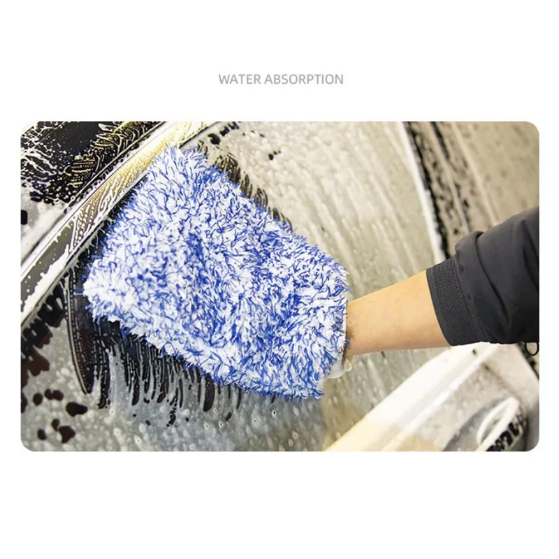 Double-sided Thickened Plush Car Cleaning Gloves Microfiber Absorbent Cleaning Coral Velvet Car Wash Gloves