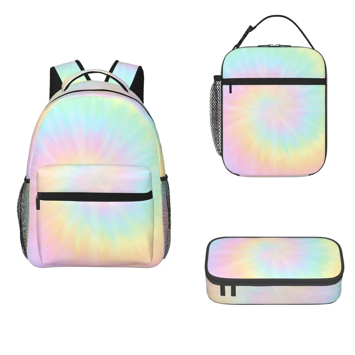 Tie Dye Pastel Wallpaper Mochilas para meninas, mochilas escolares infantis, mochila infantil dos desenhos animados, lancheira, caneta, conjunto de 3 peças