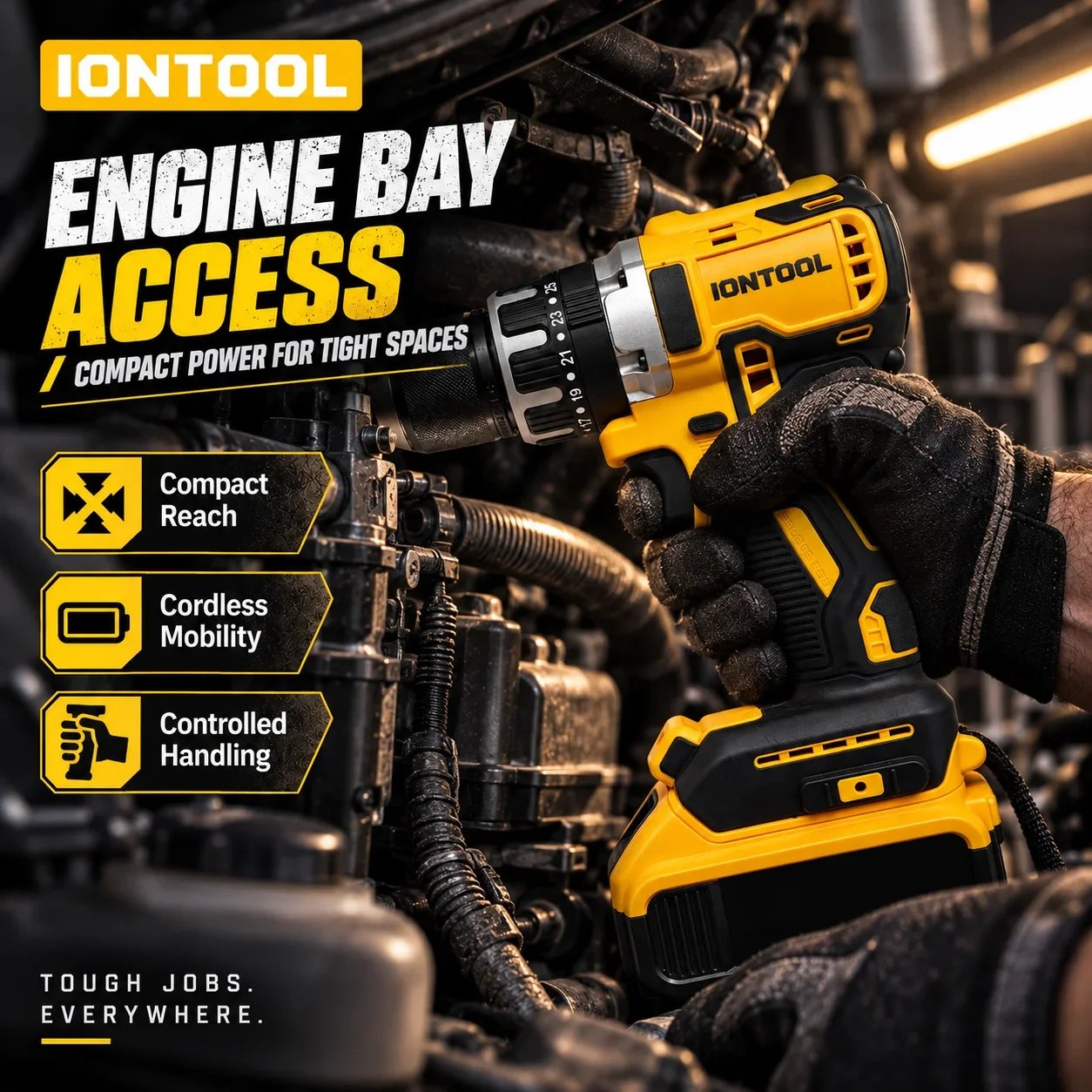 IONTOOL Handheld Yellow Cordless Drill 0-550rpm For Home Deck Screw Driving and Fence Building and Cabinet Fixing and Woodwork