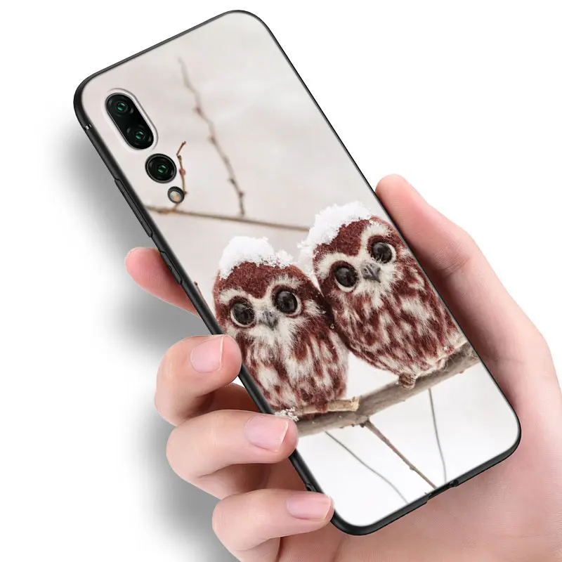 Animal Owl Cute Black Phone Case For Huawei P20 P30 P40 Lite P60 Art Pura 70 Ultra P50 Pro P50E P Smart 2018 2019 2020 2021 image 2