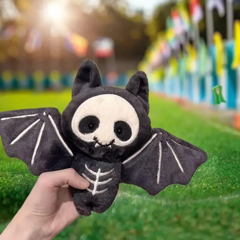 Lindo llavero muñeco de calavera de murciélago relleno, juguete de peluche Kawaii, regalo de Halloween, colgante de bolso, decoración de mochila
