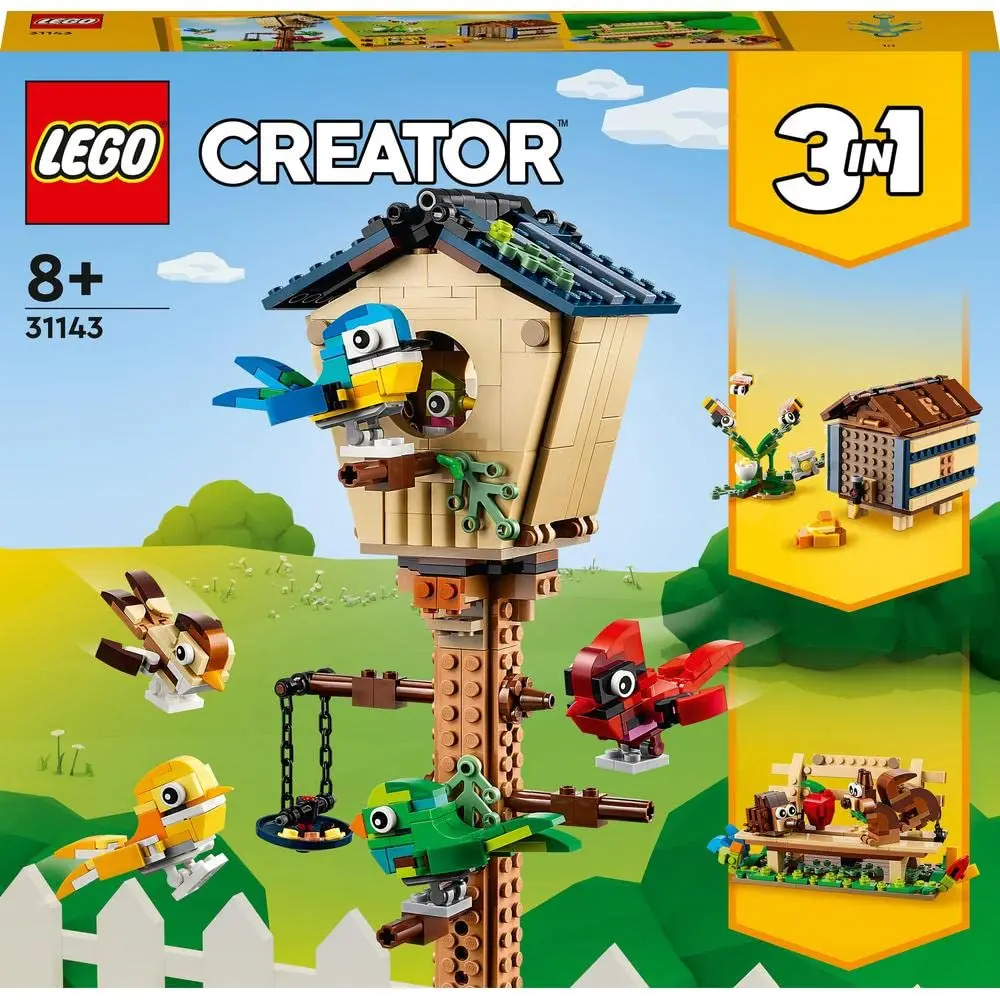 LEGO Creator 3 in 1 Birdhouse 31143 Birds to Hedgehog to Beehive Set Forest Animal Figures Building Toys for Kids Colorful Gift