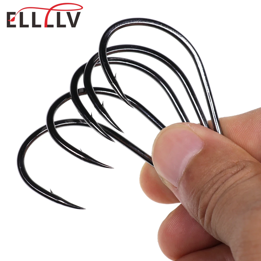 Elllv 20pcs High Carbon Steel Black/Red Nickel Octopus Beak Hook Offset Fish Hooks Saltwater Fishing  2# 3/0 4/0 5/0 6/0 7/0 8/0