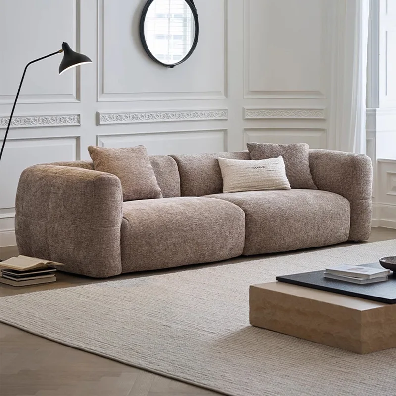 

Small apartment French retro brown cream wind villa large flat fabric sofa