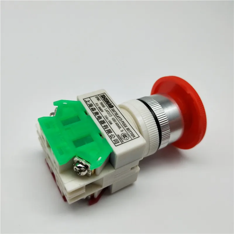 1PCS Plastic Shell Red Sign Push Button Switch DPST Mushroom Emergency Stop Button AC 660V 10A NO+NC LAY37-11ZS