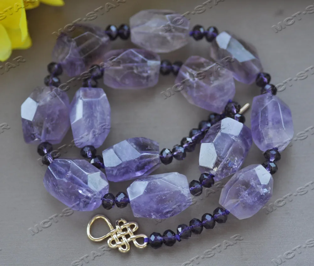 Z12377 19'' 20mm Natural Purple Baroque Faceted Amethyst Necklace